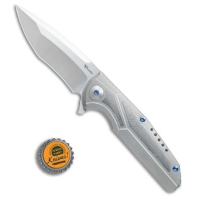Reate K-4 Frame Lock Flipper Knife Titanium/Damascus (3.75" Satin) - Blade HQ