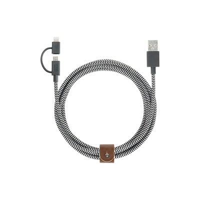 BELT Cable Twin Head - 6.5 foot 2-in-1 Charging Cable with Genuine Leather Strap