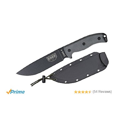 ESEE 6P-B Plain Edge Fixed Blade Survival Knife with Grey Micarta H