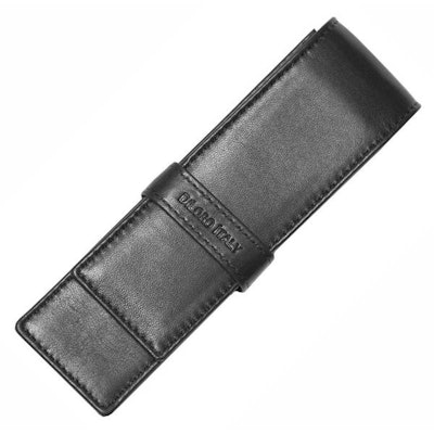 DiLoro Double Full Grain Leather Pen Pencil Case Holder Black or Red - DiLoro Le
