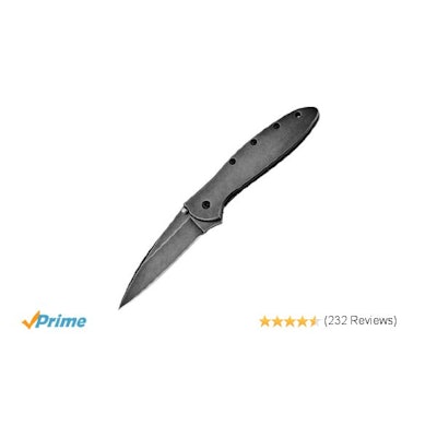 Amazon.com : Kershaw 1660BLKW Leek Folding Knife with BlackWash SpeedSafe : Spor
