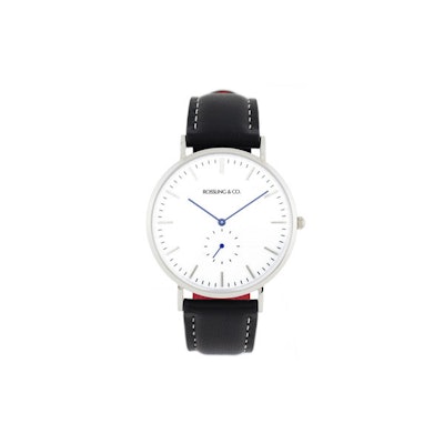 Silver & White (blue hands) with Black & Red Leather Strap - Rossling & Co.