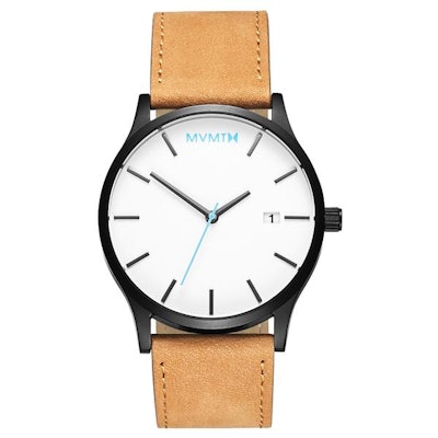 
      Classic White/Black Tan Leather – MVMT Watches
    