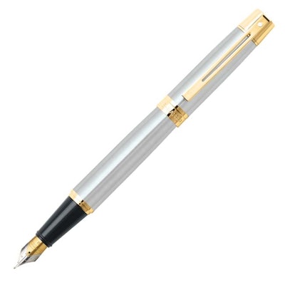 Sheaffer 300 Brushed Chrome w/ Gold Trim Fountain Pen
