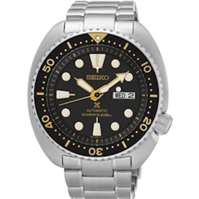 Seiko Turtle Prospex Automatic Dive Watch with Black Dial and Stainless Steel Br