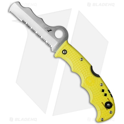 Spyderco Assist Salt H-1 Knife Yellow FRN (3.69" Satin Serr) C79PSYL - Blade HQ