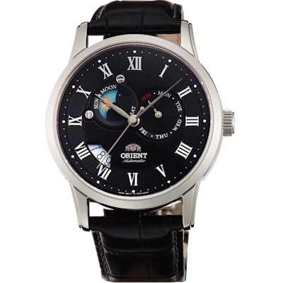 Orient Sun and Moon Black Face and strap fet0t002b0