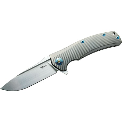 Reate Knives Horizon-D Folding 3.75" M390 Satin Plain Blade, Milled Titanium Han