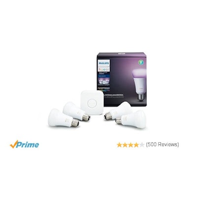 Philips Hue White and Color Ambiance A19 60W Equivalent Smart Bulb Starter Kit (