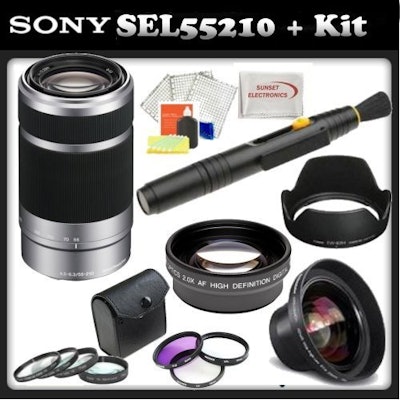SEL55210, Sony - (e)mount - 55-210mm F4.5-6.3 Lens with Outdoor Kit: 0.45x Wide