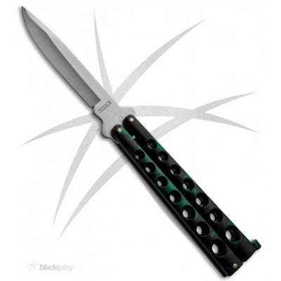Scoundrel Green Balisong Butterfly Knife - Satin Plain - Blade Play