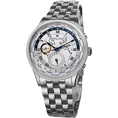 
  Maurice Lacroix Men's Masterpiece Silver Dial Stainless Steel Worldtim – Bech