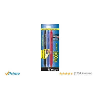 Amazon.com: Pilot FriXion Clicker Retractable Erasable Gel Pens, Fine Point, Bla