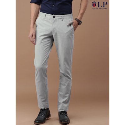 Buy Louis Philippe Sport Men Grey Solid Steven Slim Fit Flat Front Casual Trouse