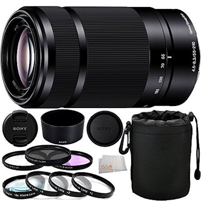 Sony E 55-210mm f/4.5-6.3 OSS E-Mount Lens (Black) (White Box) with 9 Piece Esse