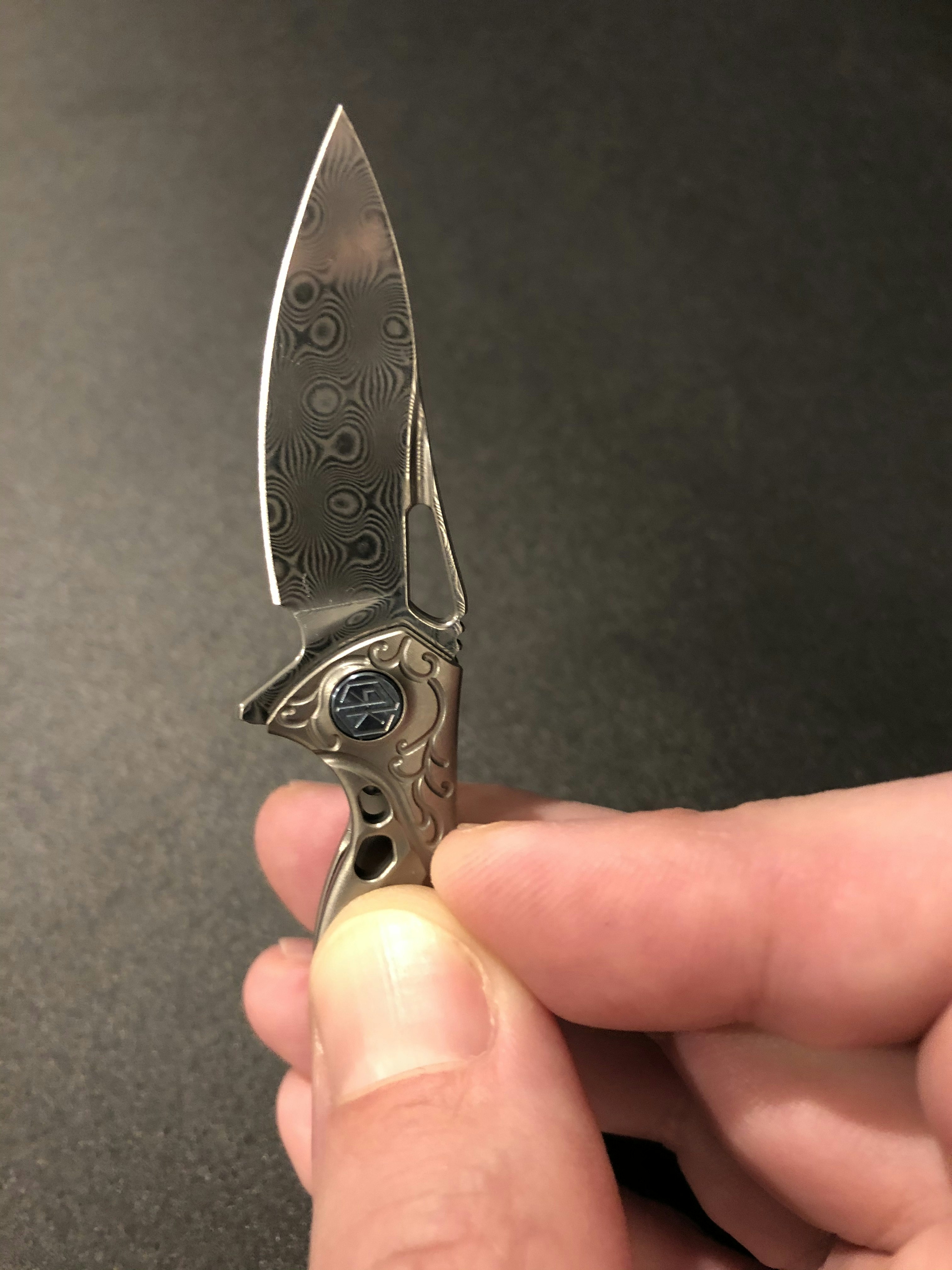 Rike Knife Damascus Hummingbird Mini Flipper Knife Knives Folding