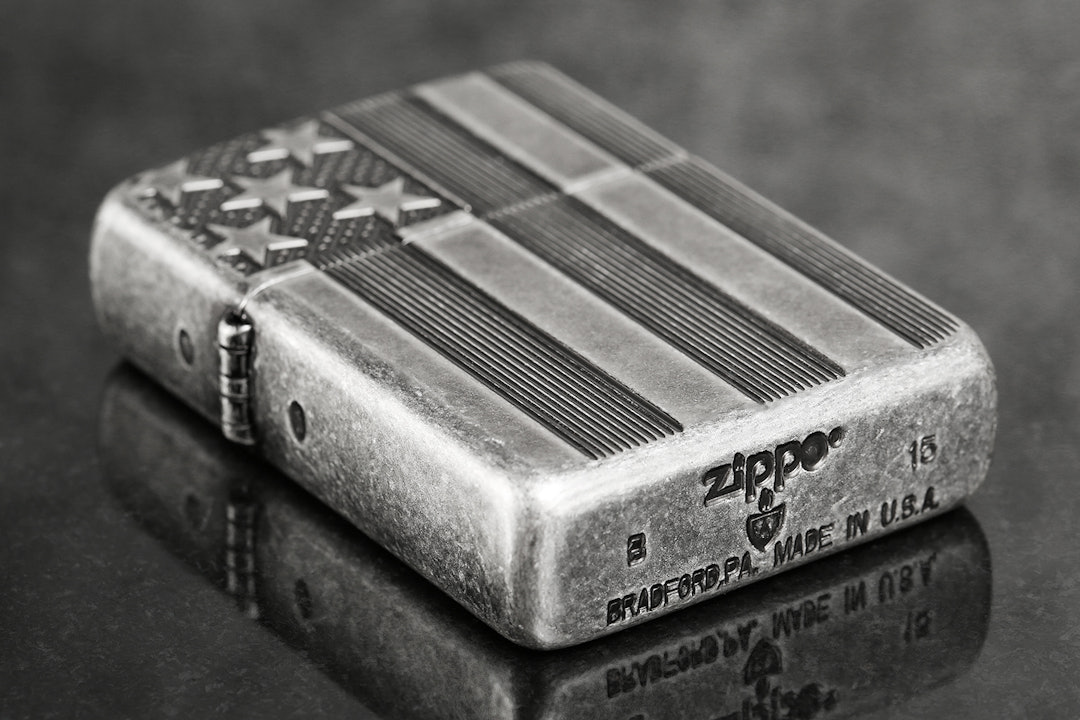 Zippo Lighter: American Flag Antique Silverplate