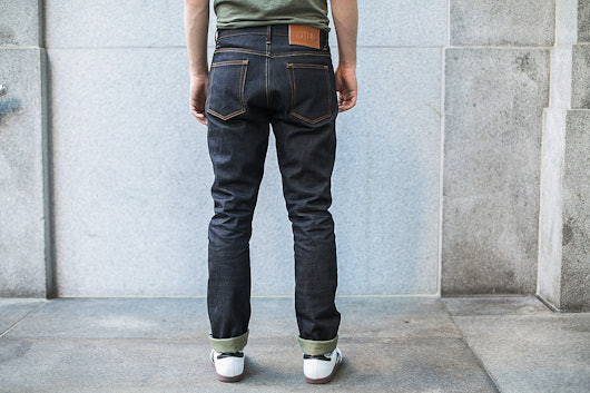 Red Cotton Denim Green Cast Raw Jeans