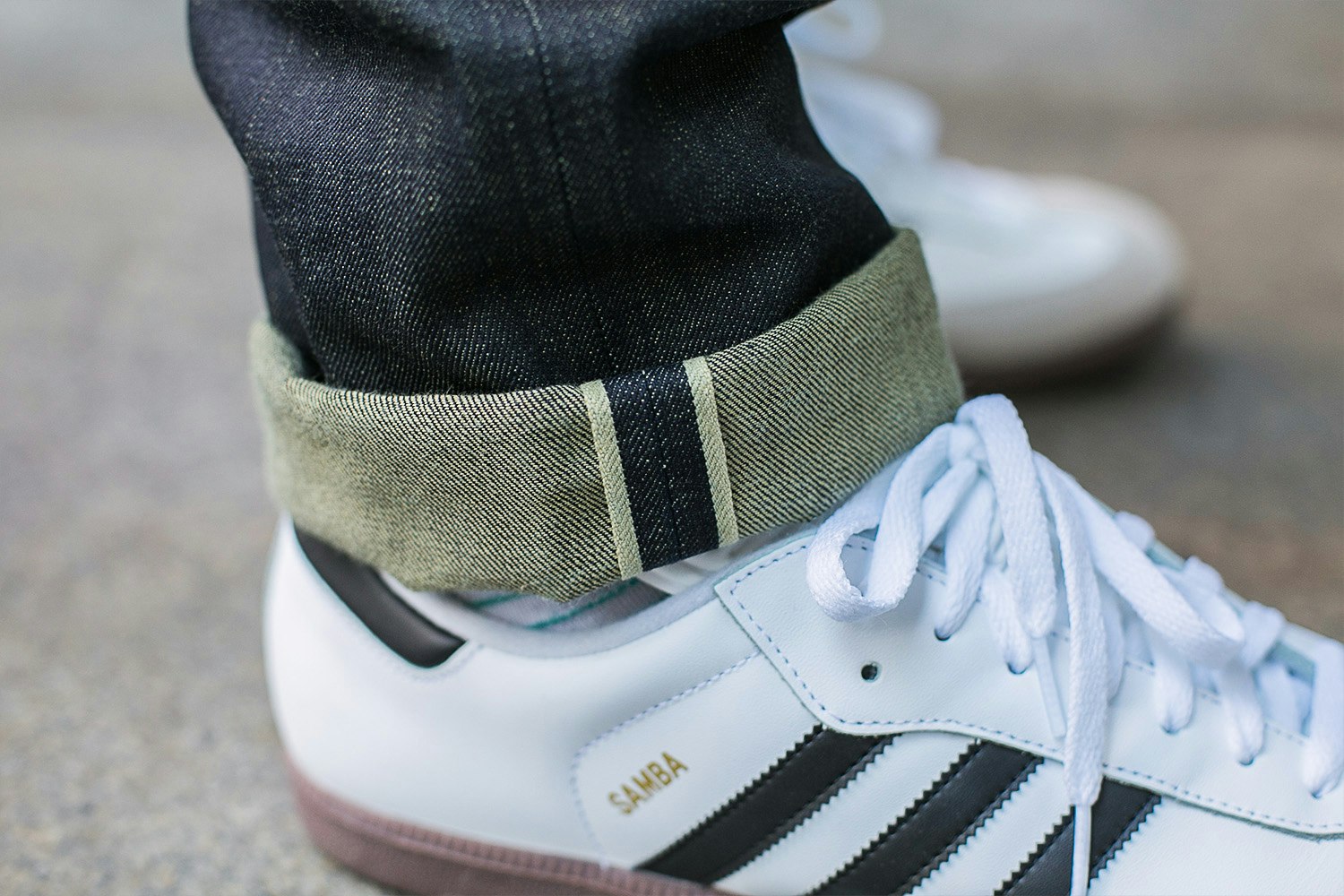 Red Cotton Denim Green Cast Raw Jeans