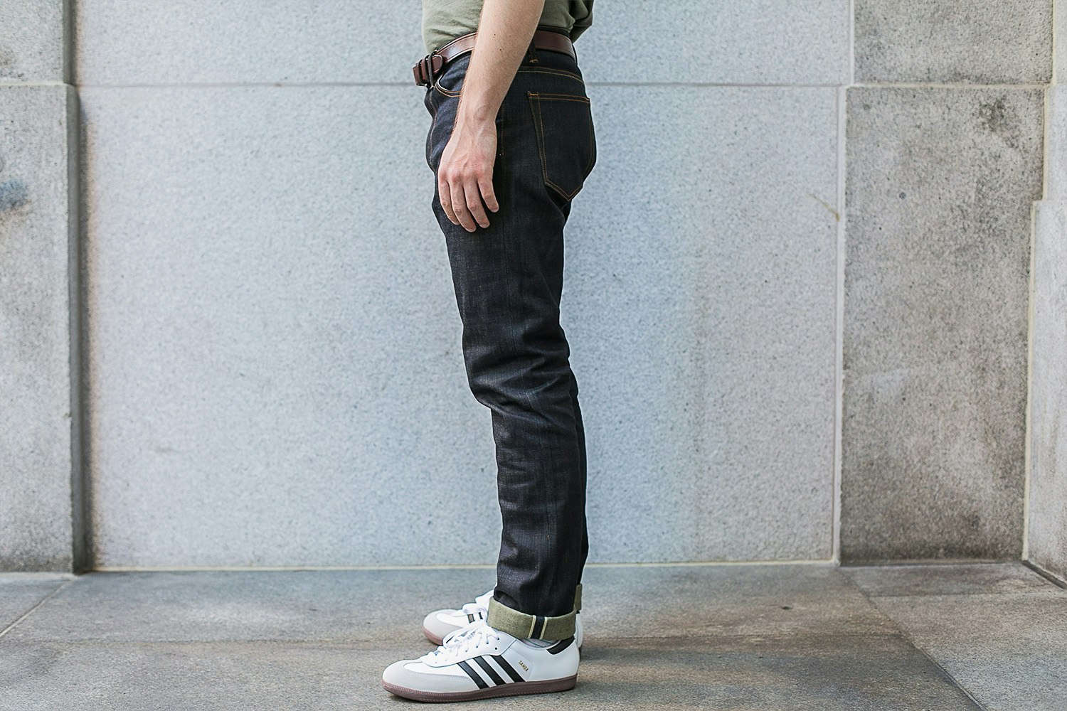 Red Cotton Denim Green Cast Raw Jeans