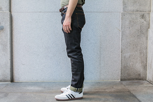 Red Cotton Denim Green Cast Raw Jeans