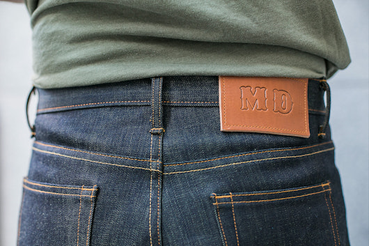 Red Cotton Denim Green Cast Raw Jeans