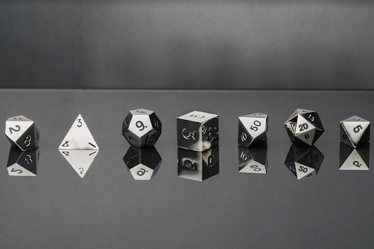 Metallic 16mm Shiny Silver Polyhedral Dice Set