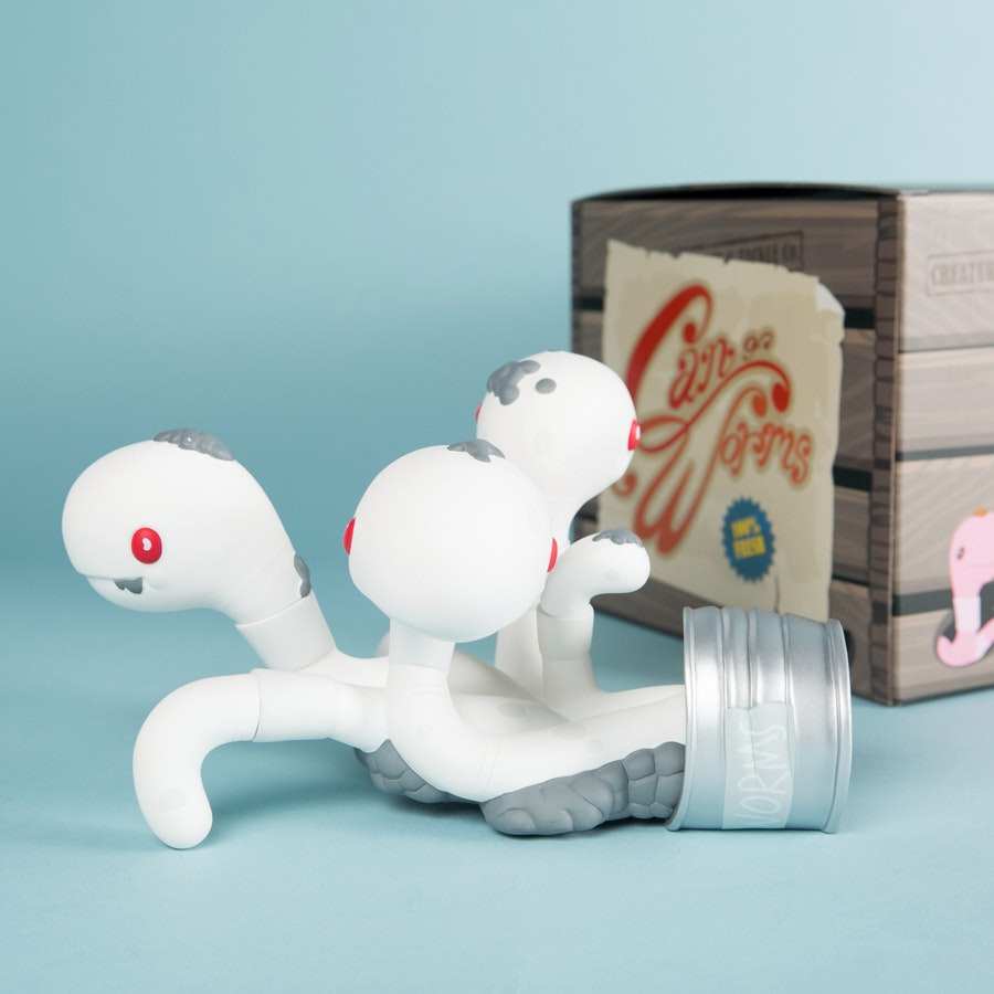 CAN OF WORMS ALBINO EDITION DESIGNER VINYL FIGURE BY ANDREW BELL 