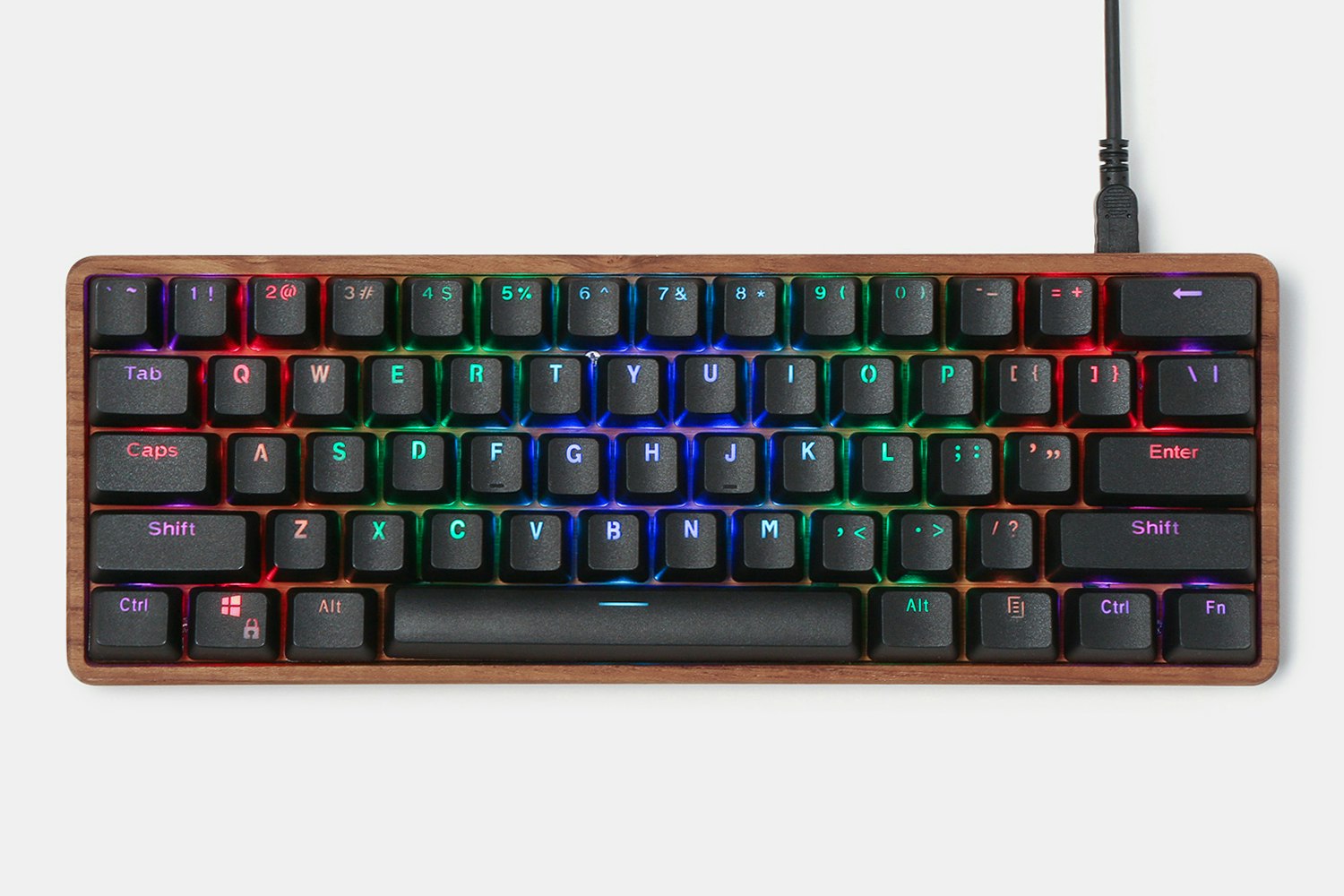 Teak Wood - 61 - Black Backlit keycaps - Wood