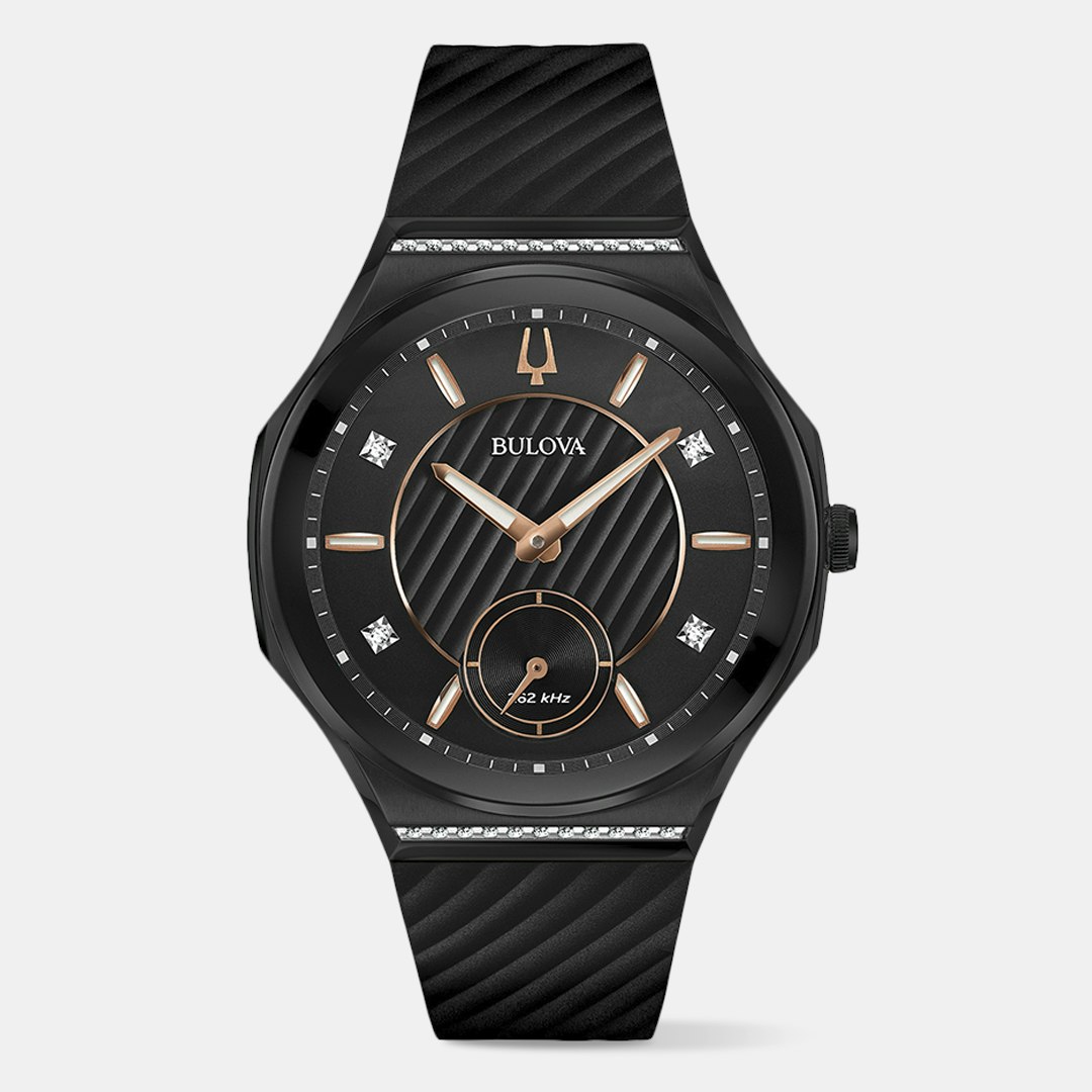 大幅値下げ！女子力アップ！ 美品 Bulovaカーブ CURV NR40 Bulova Men's CURV High Performance Quartz Black and Rose