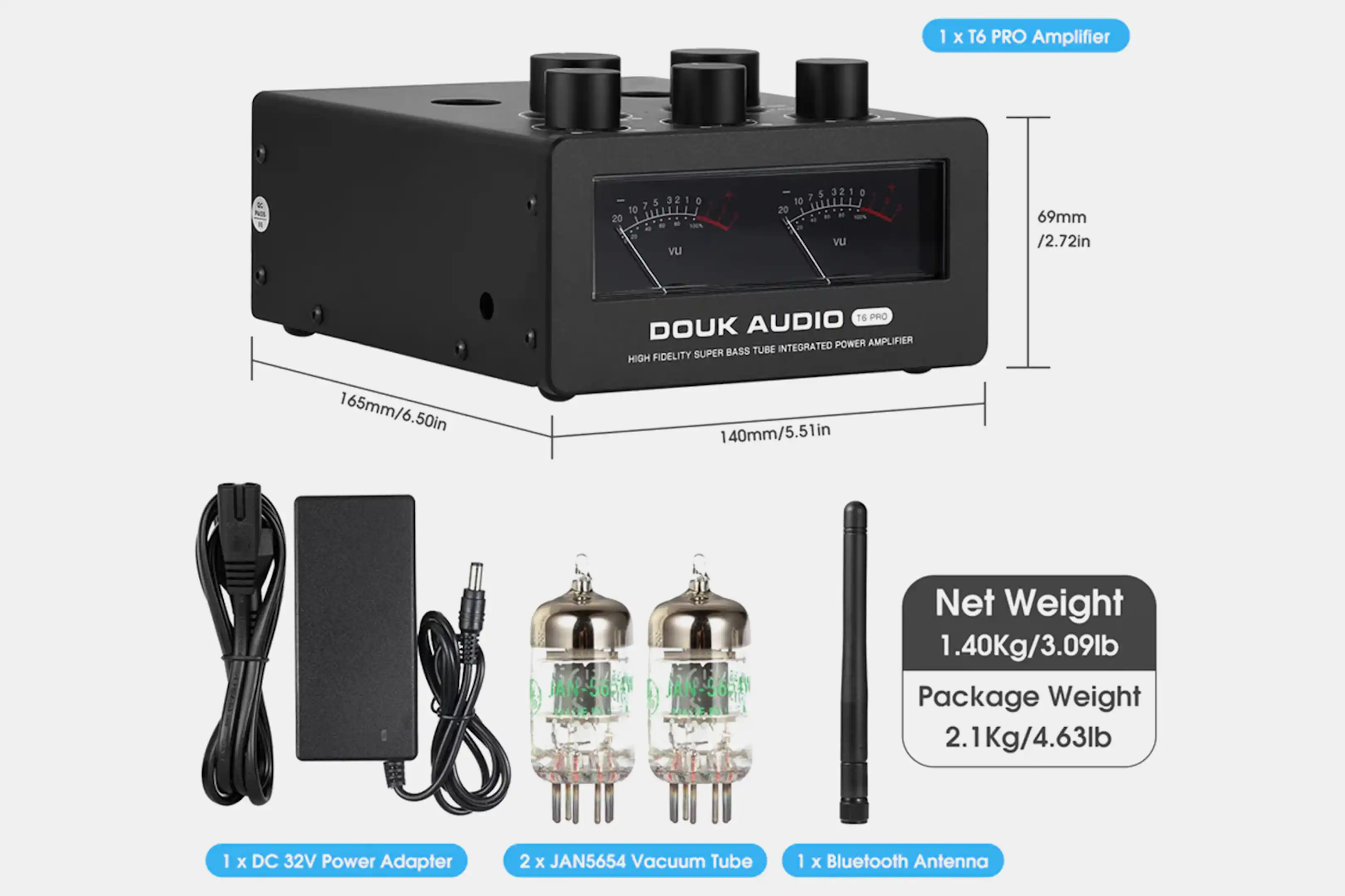 Douk Audio T6 PRO HiFi Bluetooth Tube Amplifier With VU Meter ...
