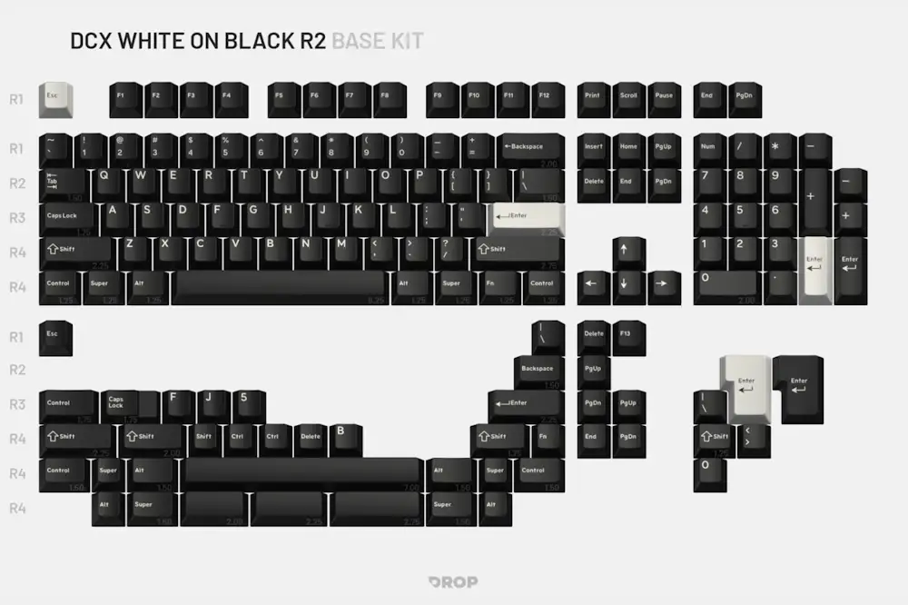 Drop DCX White-on-Black Keycap Set - Base Kit | Mechanical Keyboards ...