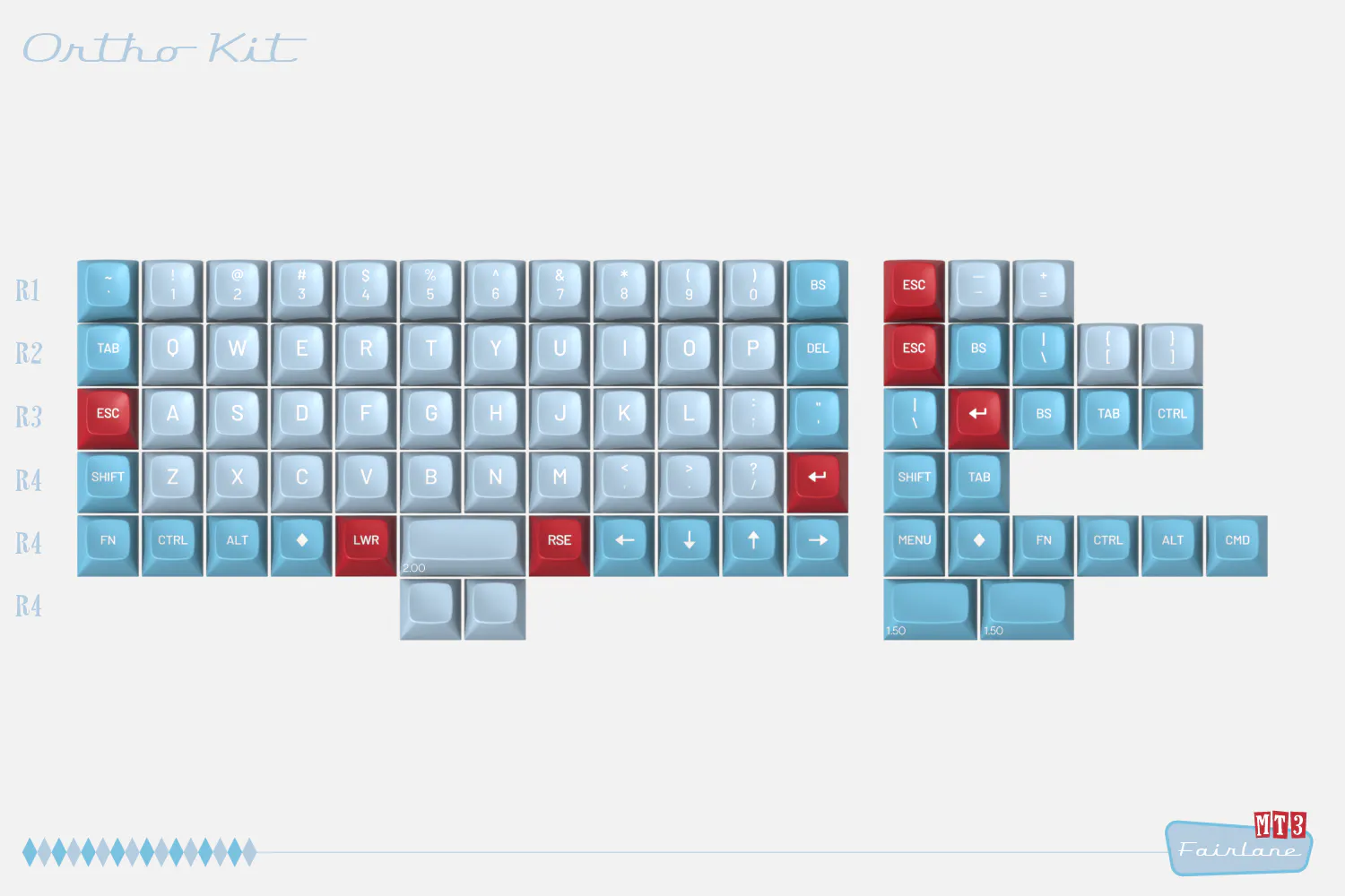 Drop MT3 Fairlane Custom Keycap Set - Ortholinear Kit