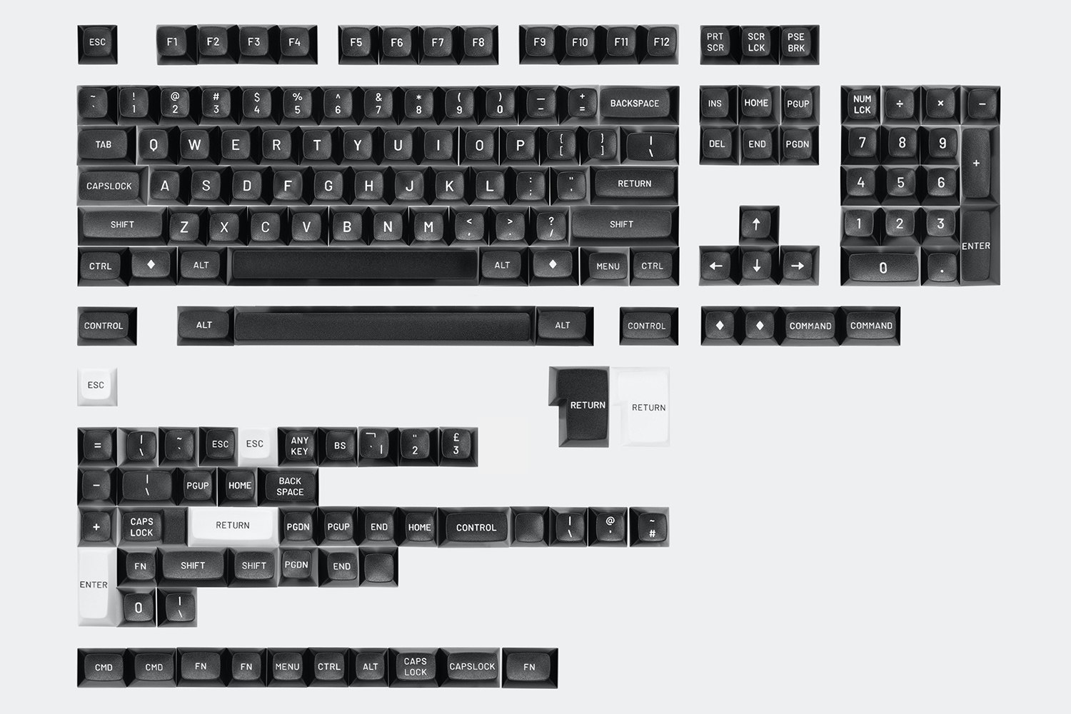 Drop MT3 White-on-Black Keycap Set