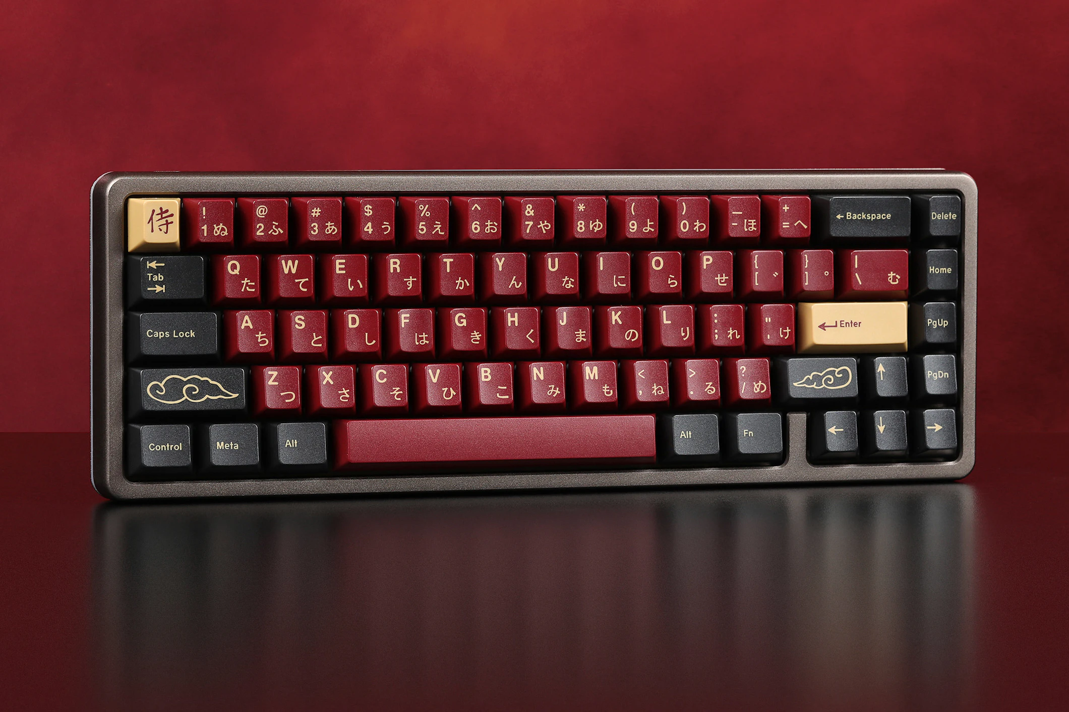 GMK Red Samurai keycaps installed on a mechanical keyboard