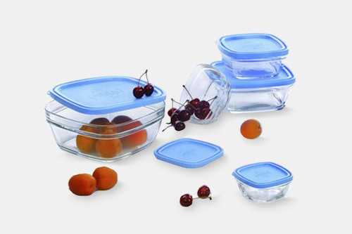 Duralex Lys 5 Piece Square Tempered Glass Bowl Storage Containers with Lids