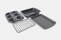 4 PC Toaster Oven Bakeware Set - Cookie Sheet, Cup Cake Pan, Cake Pan, Cooling Rack