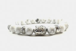 Silver Alloy Beaded White Marble Silver Buddha