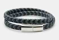 EXSO - Braided Leather Bracelet - Large - Slate/Blue (+$22)