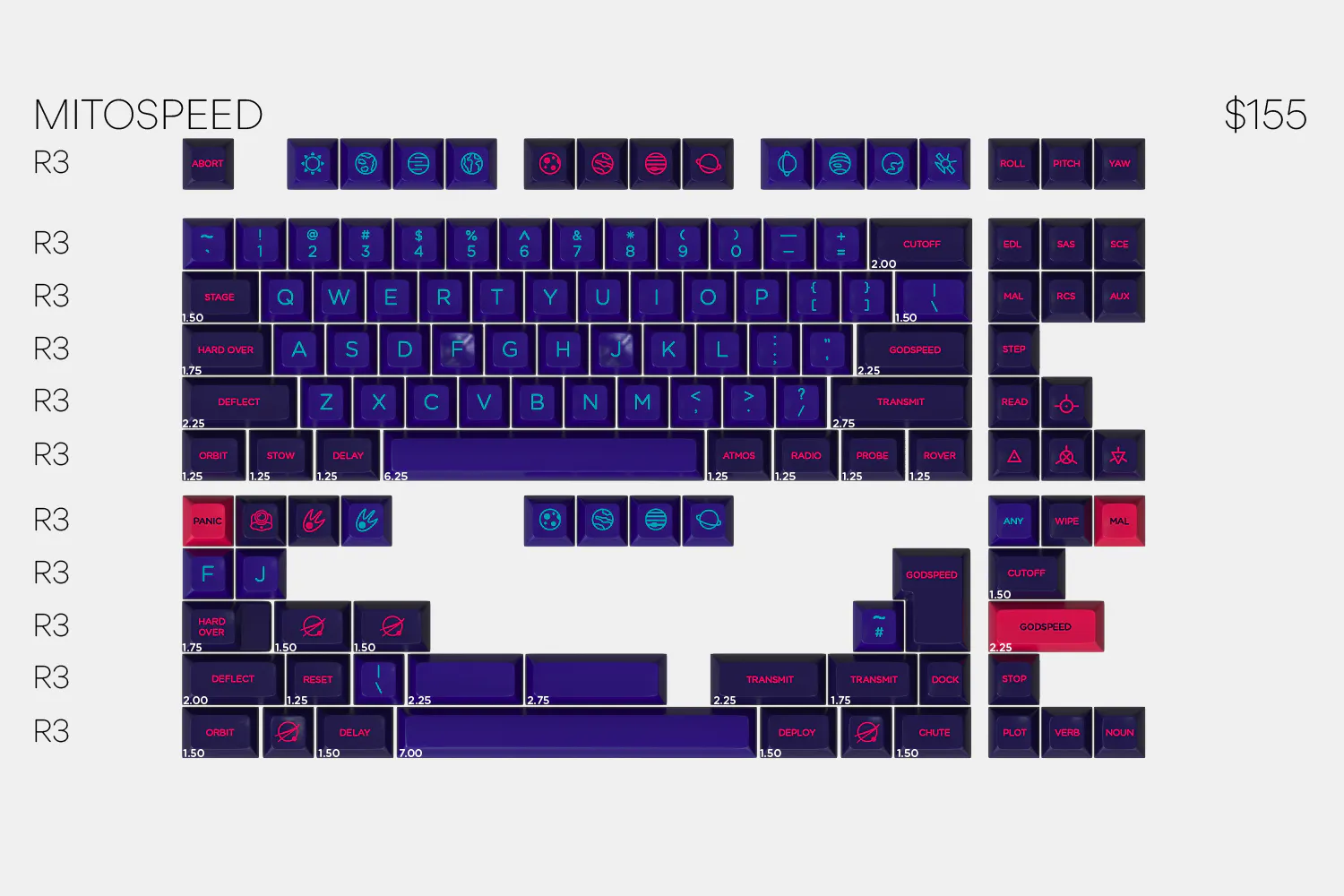 Official Drop SA Godspeed Mitospeed full TKL and extras kit image showing the exact blue, cream and yellow MiTo Godspeed colorway