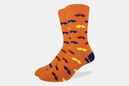 Orange Mustache Crew Socks