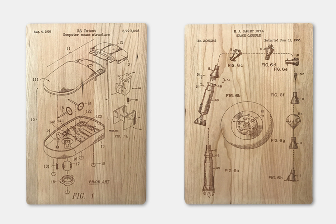 Inked and Screened Laser Engraved Wood Patent Print