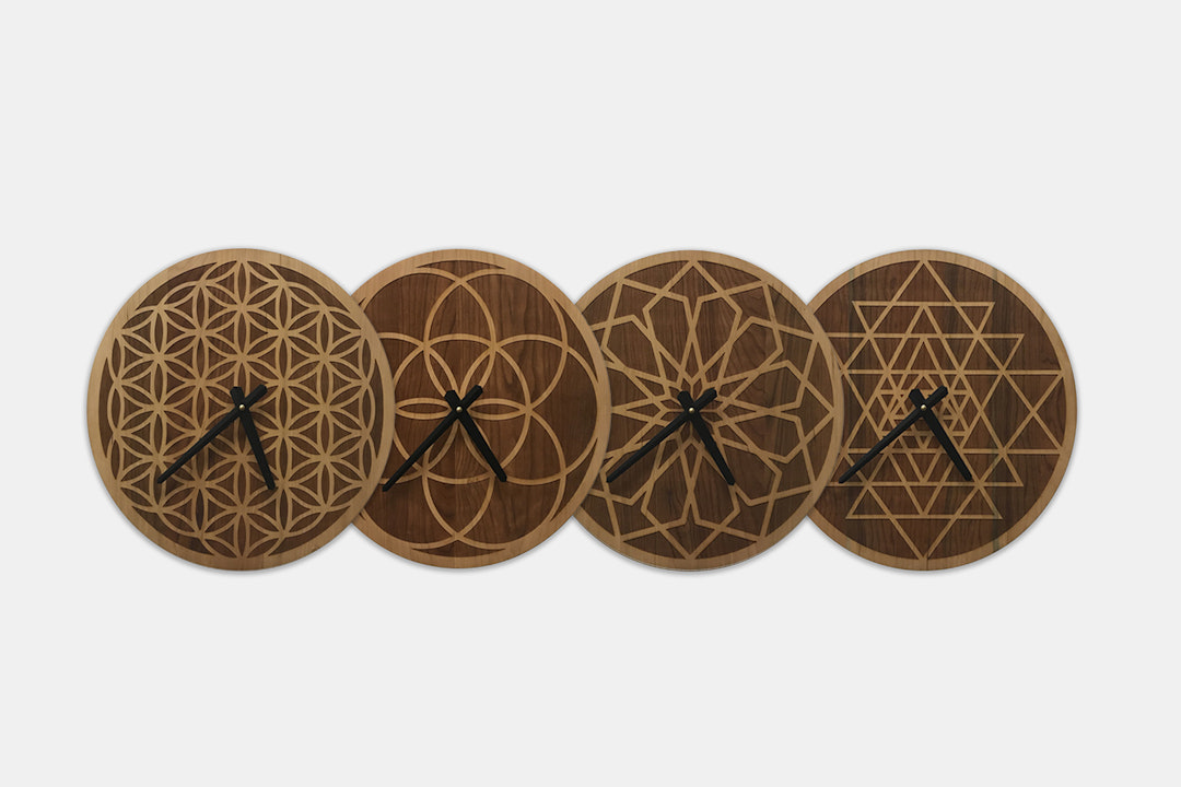 Inked and Screened Wooden Geometric Clocks