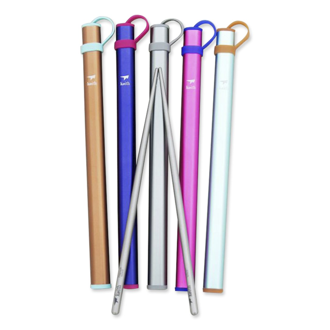Set of 5 colors Keith Titanium Ti5820 Round Handle Chopsticks with Al Case 