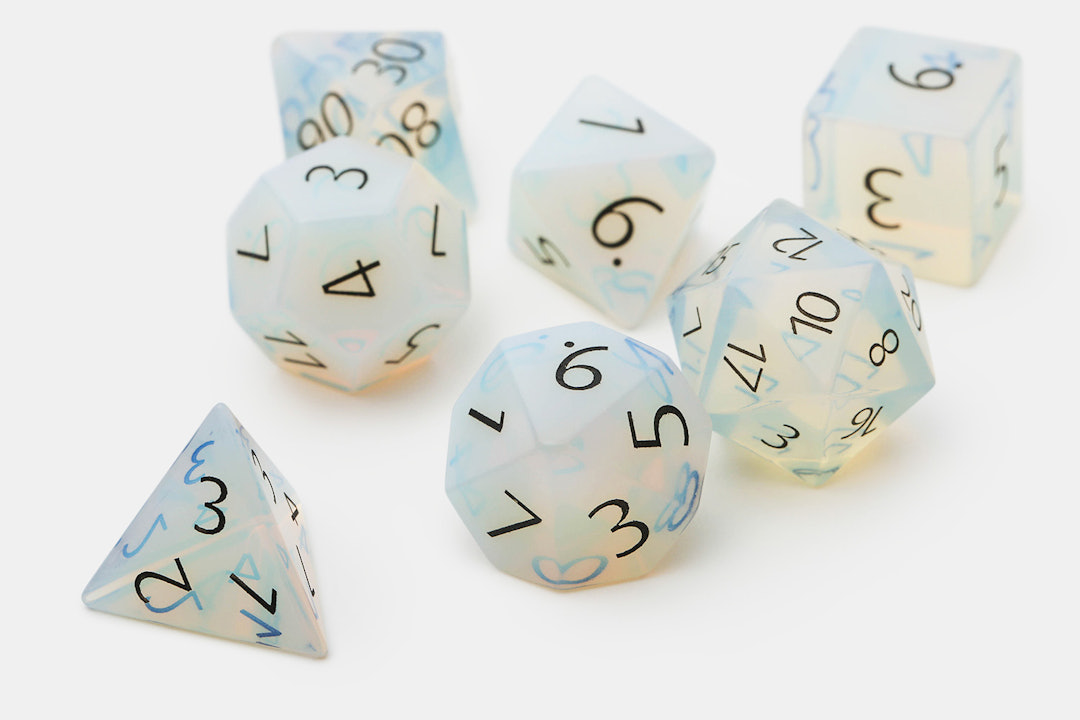 MDG Engraved Opalite Polyhedral Dice Set