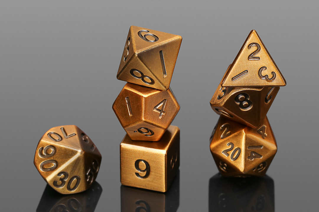 Metallic Antique Gold Polyhedral Dice Set