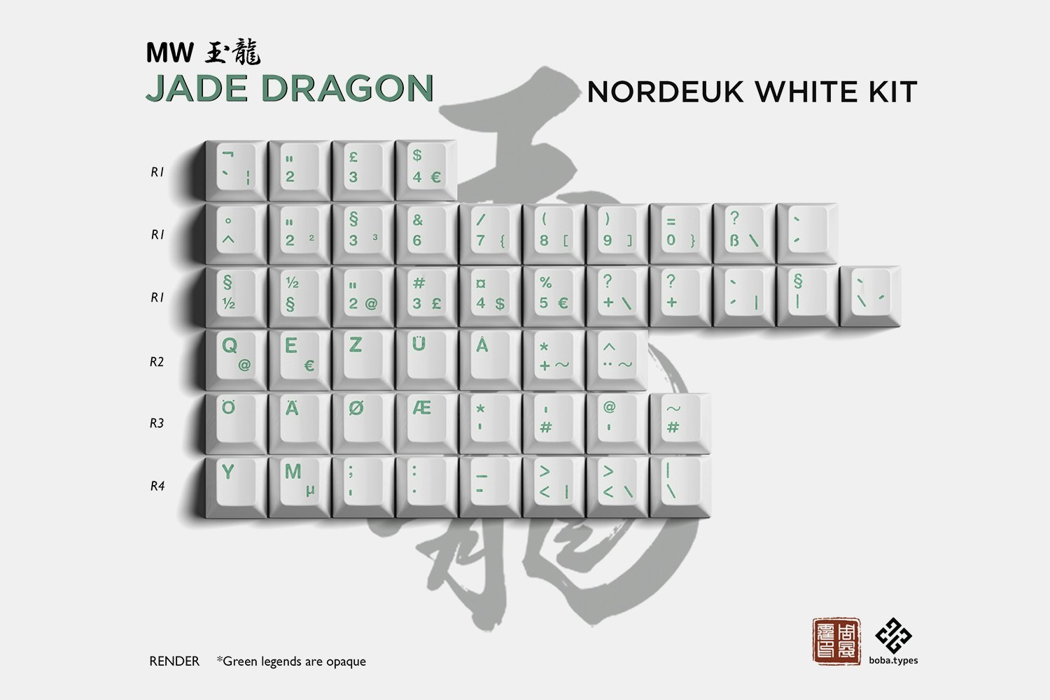MW Jade Dragon Keycap Set - Nordeuk White