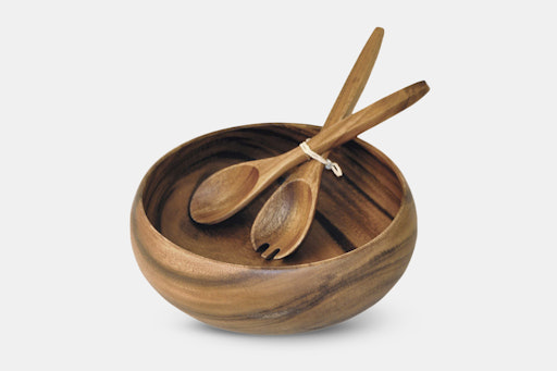 Pacific Merchants Acacia Wood Serve Bowl & Utensils