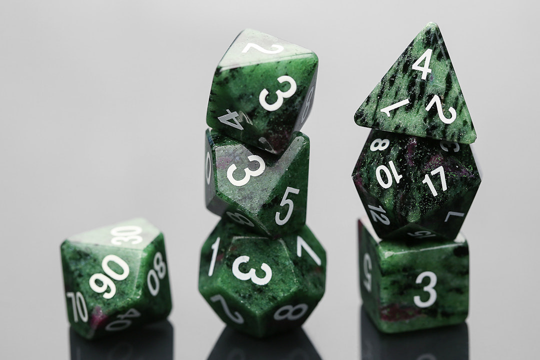 Ruby (Zoisite) Stone Polyhedral Dice Set