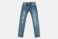 e Miles jeans (tapered straight fit with a medium vintage wash and rip-and-repair)